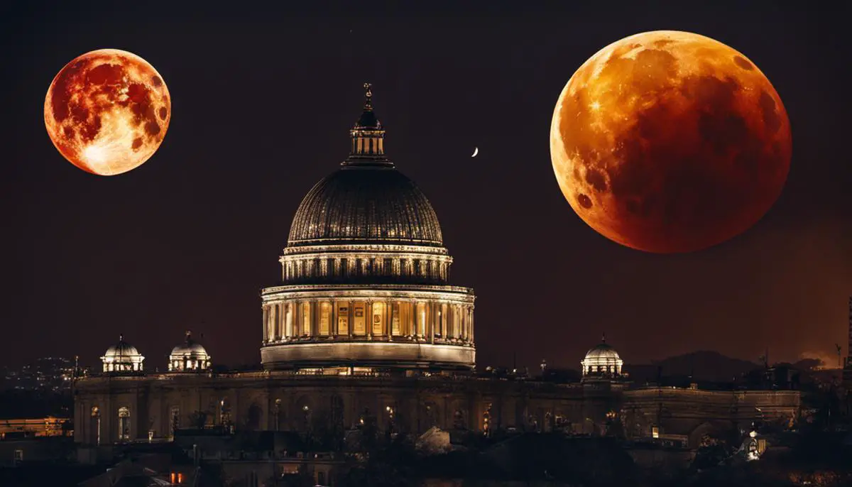 An image depicting the astronomic significance of the full moon in November 2023, showcasing the supermoon phenomenon, lunar eclipse, and Earth-Moon gravitational dynamics.