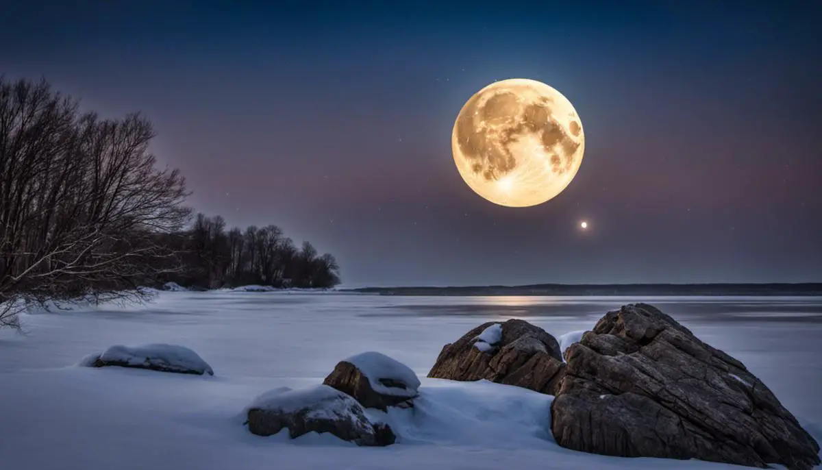 A serene image of the full moon shining brightly in the night sky, representing the beauty and mystery of the Beaver Moon.