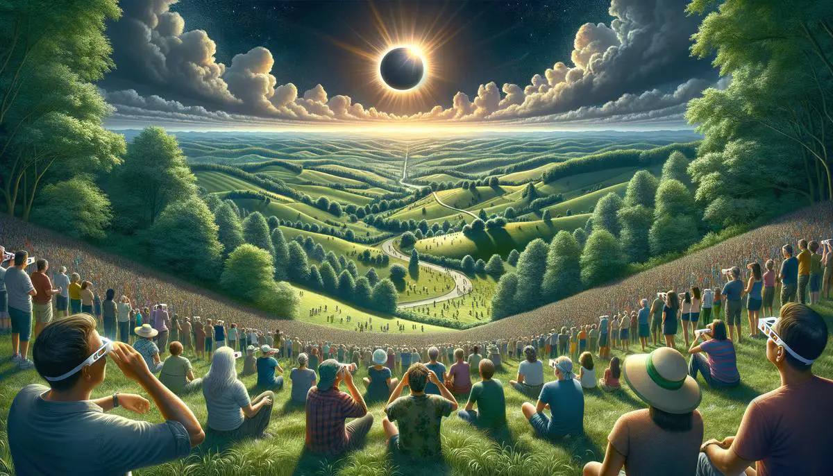 A scenic view of Bloomington, Indiana during the 2024 total solar eclipse