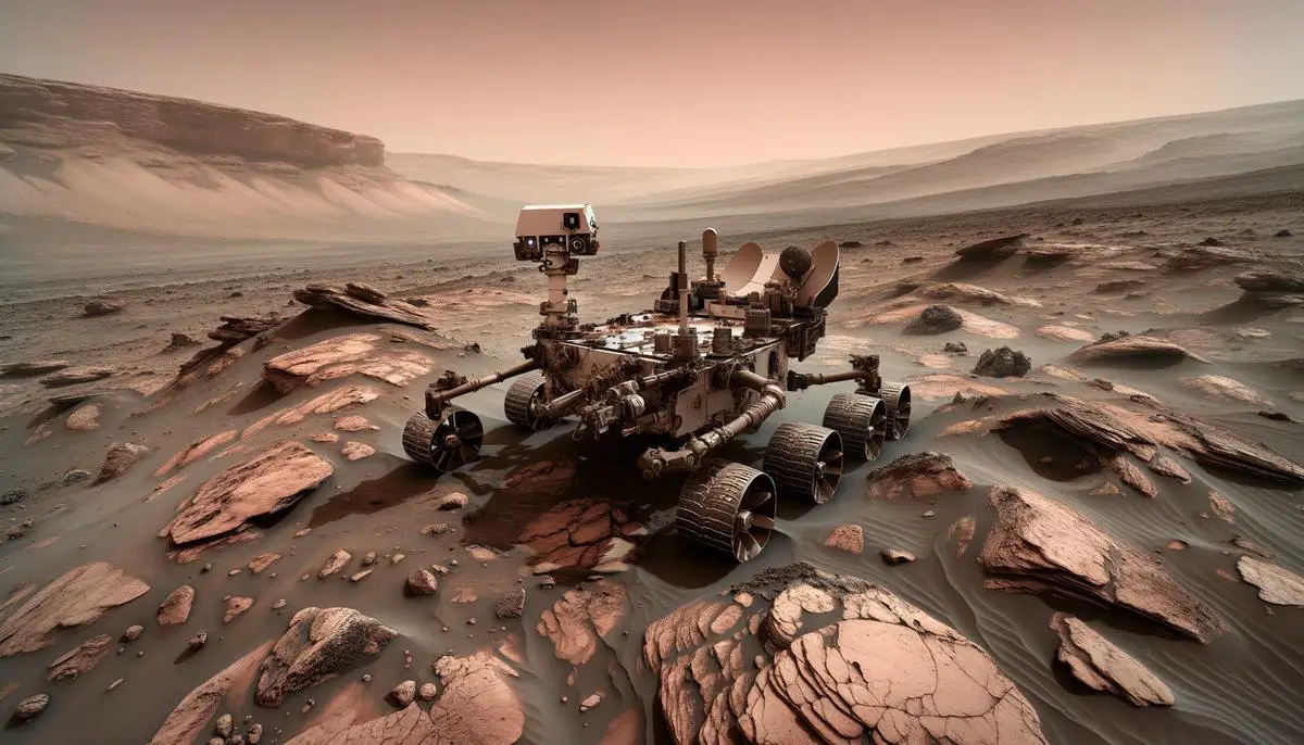 Image of NASA's Curiosity Rover exploring the surface of Mars