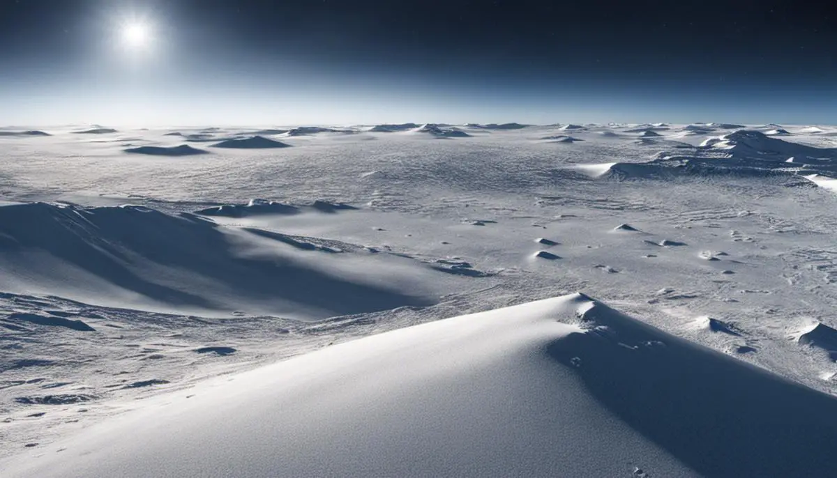 Image depicting the extreme temperatures at the lunar south pole, showing a frigid and desolate landscape