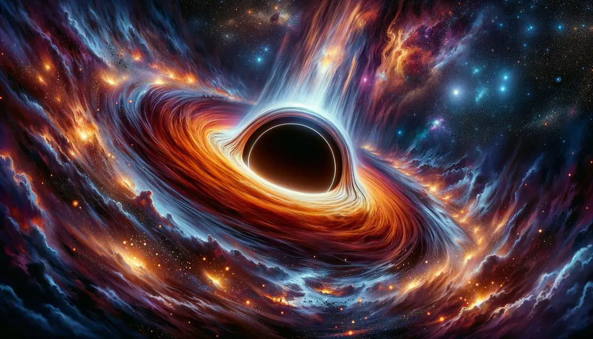 Illustration showing the visualization of a Gargantua black hole in the midst of spacial environment