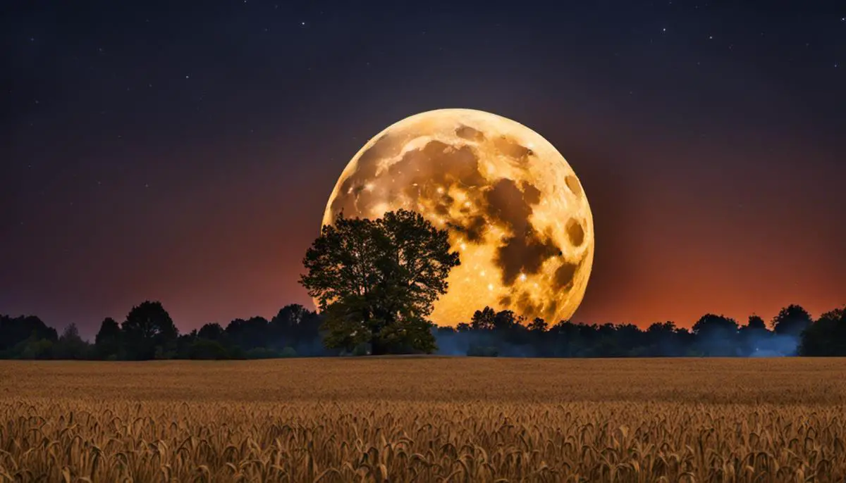 Image of a beautiful Harvest Moon during the autumn night sky