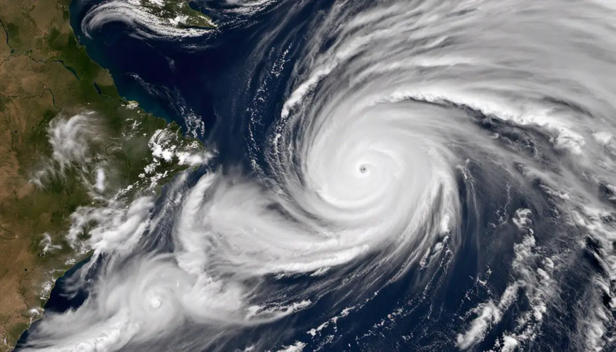 Photograph of Hurricane Hilary showing its intensity and the swirling clouds.