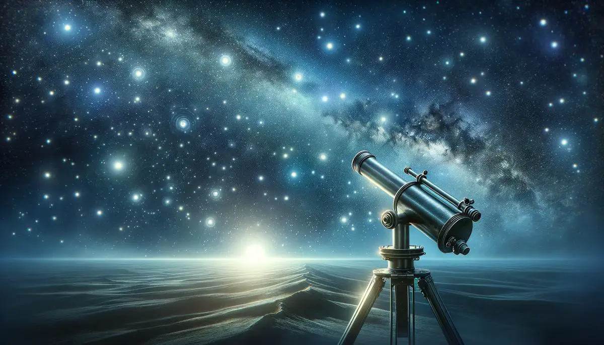 An image of a telescope pointing towards a starry sky, symbolizing the search for interstellar messages in science fiction