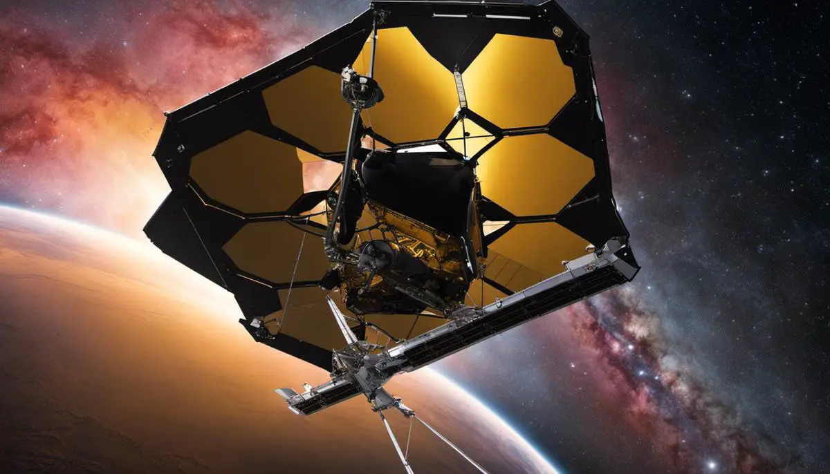 An image of the James Webb Space Telescope, a successor to the Hubble Telescope, that will revolutionize astrophysics with its advanced technology and enhanced infrared capabilities. It will provide detailed observations of distant astronomical phenomena, including exoplanets.