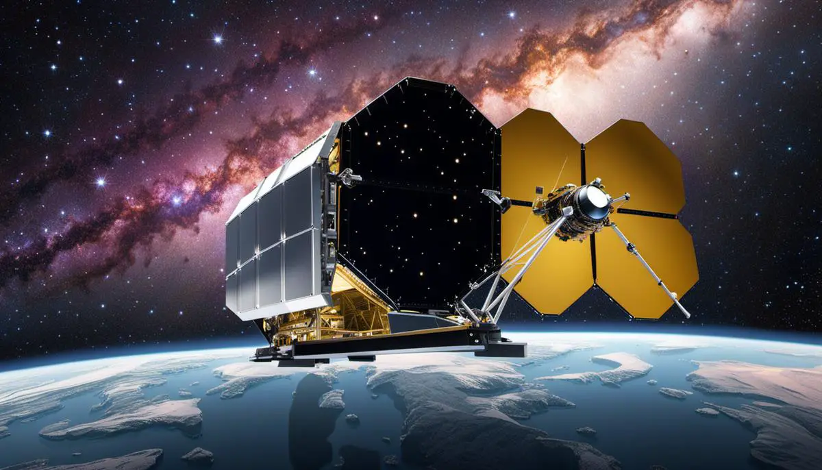 Illustration of the James Webb Space Telescope against a starry background, highlighting its unique capabilities.