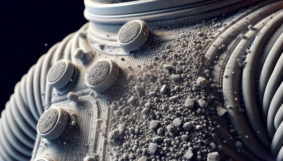 An image showing a close-up view of lunar dust particles on a space suit fabric