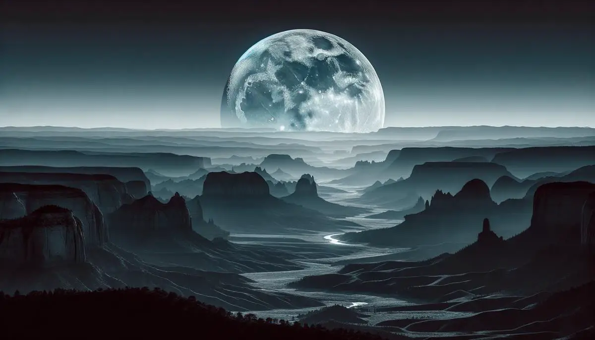 A realistic image of the Moon rising over a horizon in the USA