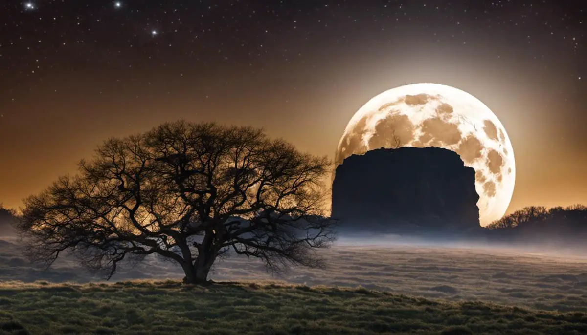 A serene image of the November 2023 Full Moon in Taurus, with its gentle glow illuminating the night sky.