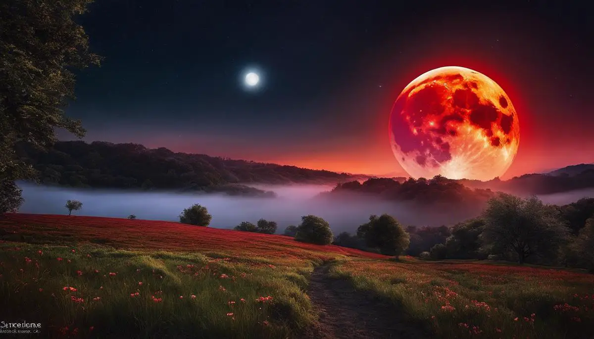 An image of the Red Moon illuminating the night sky, creating a mesmerizing crimson glow.