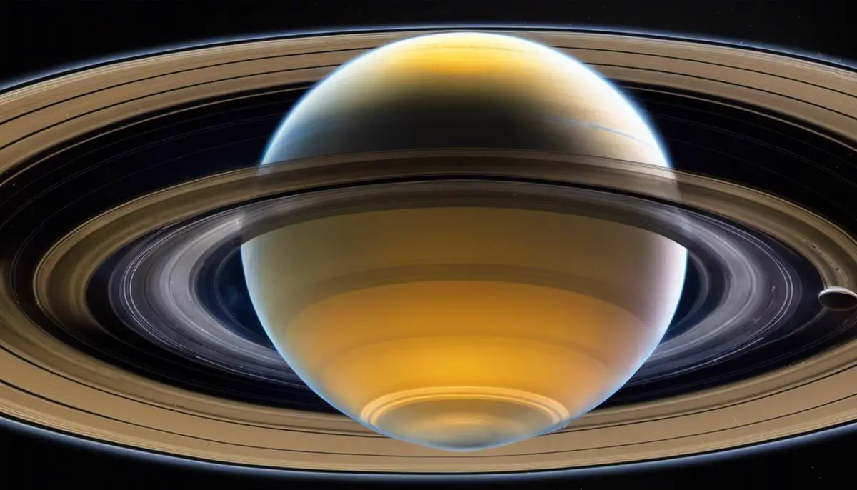 An image depicting Saturn's ring system and its influence on the planet's weather.