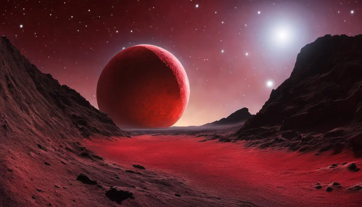 An image of the Enigmatic Dwarf Planet Sedna, displaying its red hue and unusual surface characteristics.