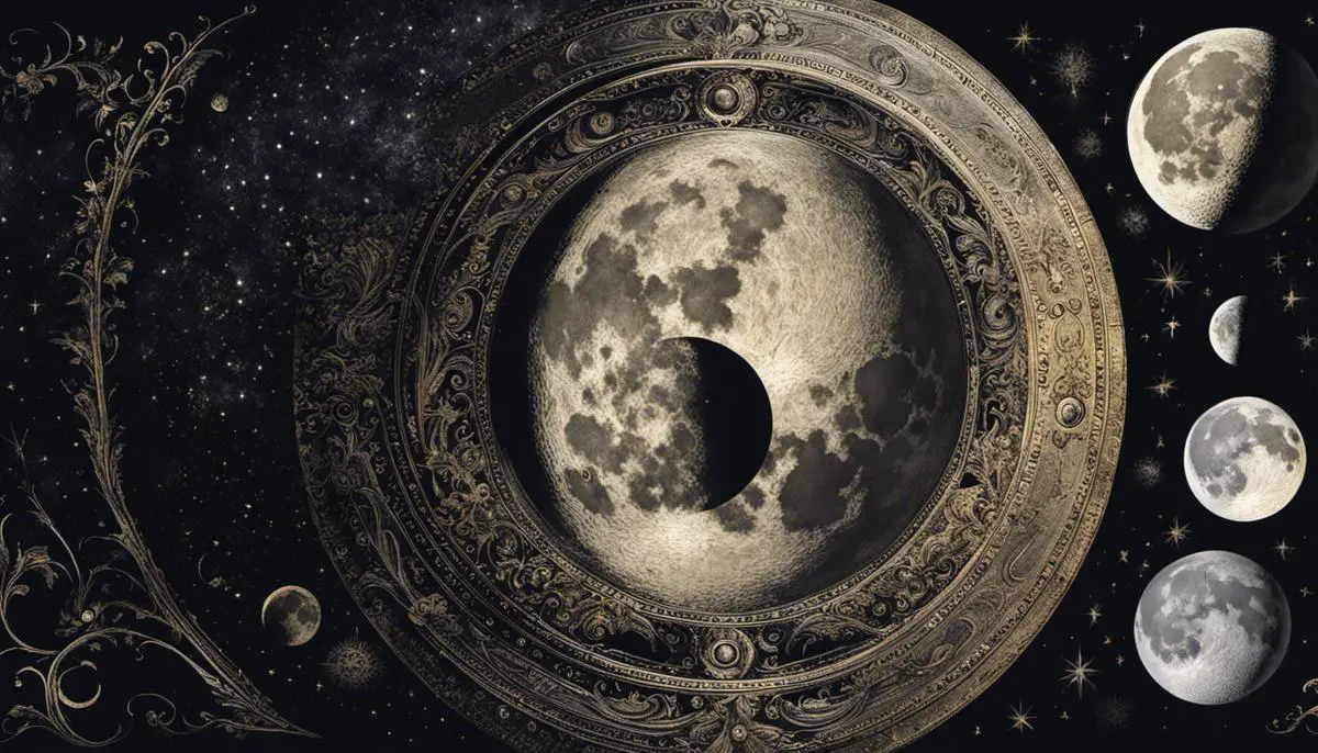 Illustration depicting the different phases of the Moon.