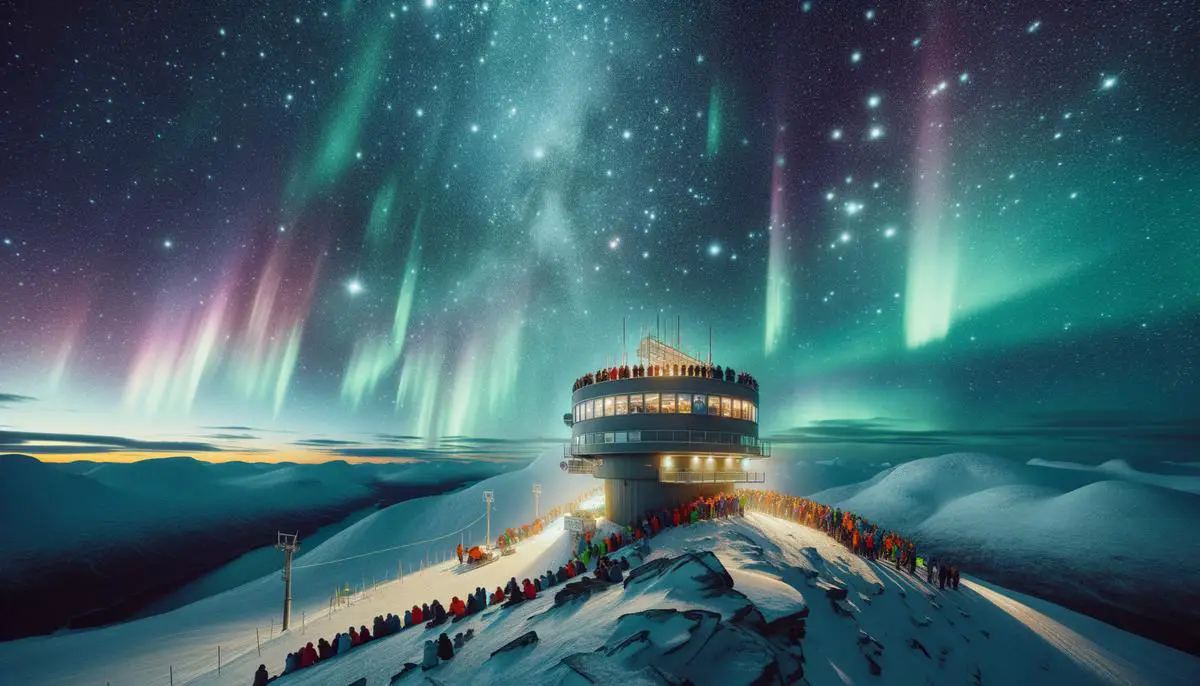 Visitors at the Aurora Sky Station in Abisko, Sweden, watching the northern lights