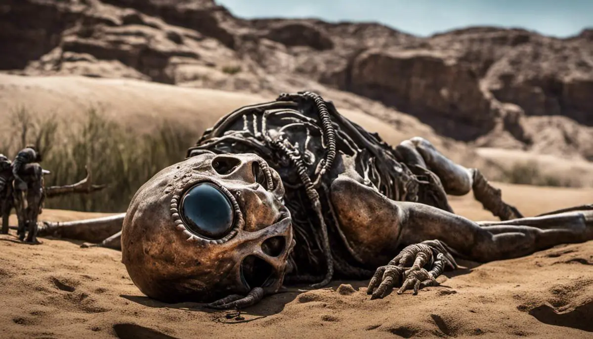 Image depicting the unearthed alien corpses.