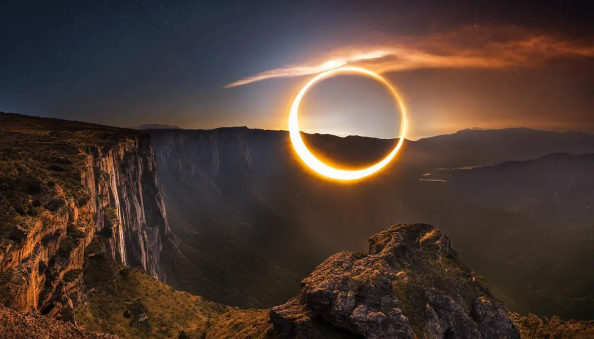 A stunning image capturing the beauty and uniqueness of an annular solar eclipse, with a captivating 