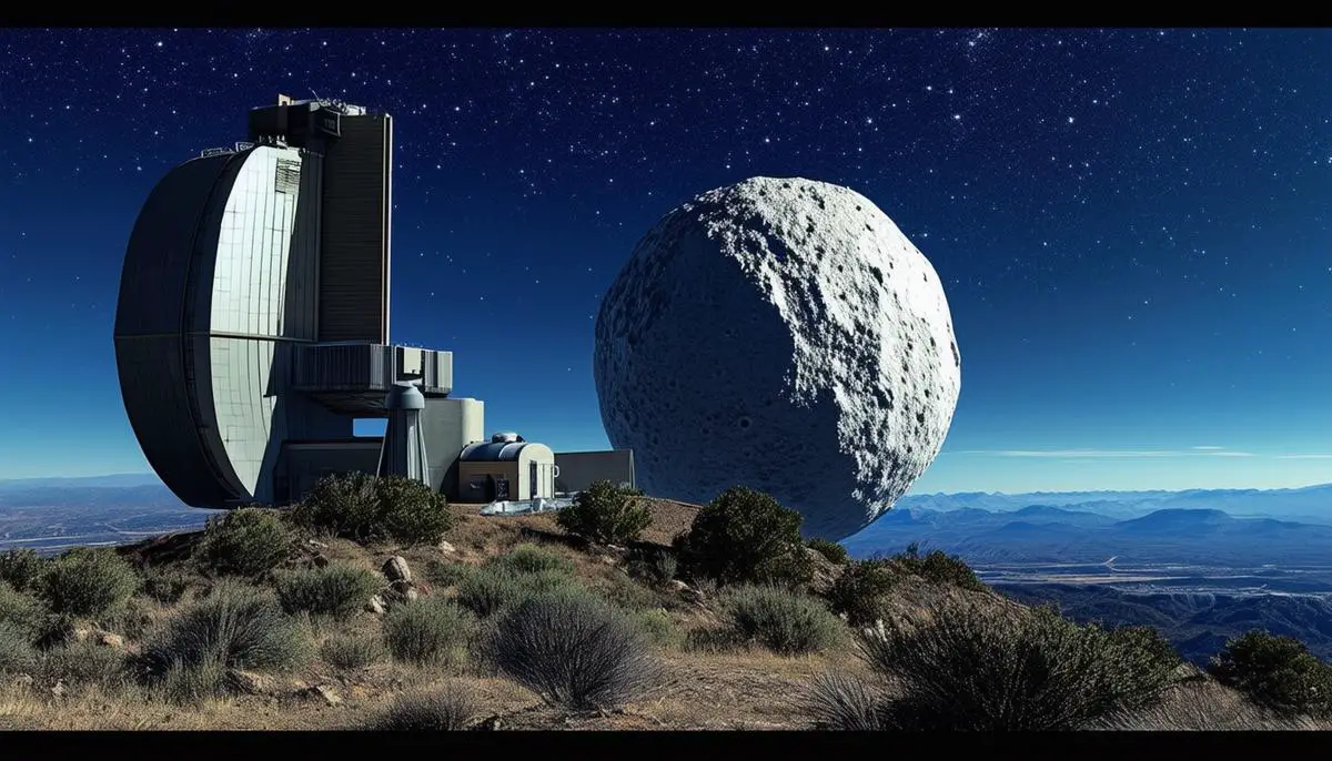 Composite image showing the Kitt Peak National Observatory telescope and an artist's rendition of Asteroid Apophis