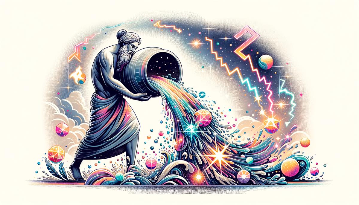 Aquarius water bearer pouring a stream of stars and innovative ideas