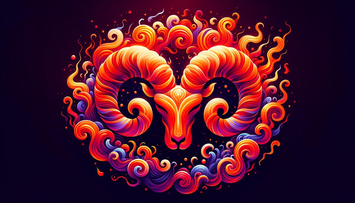 Aries symbol surrounded by dynamic, swirling flames