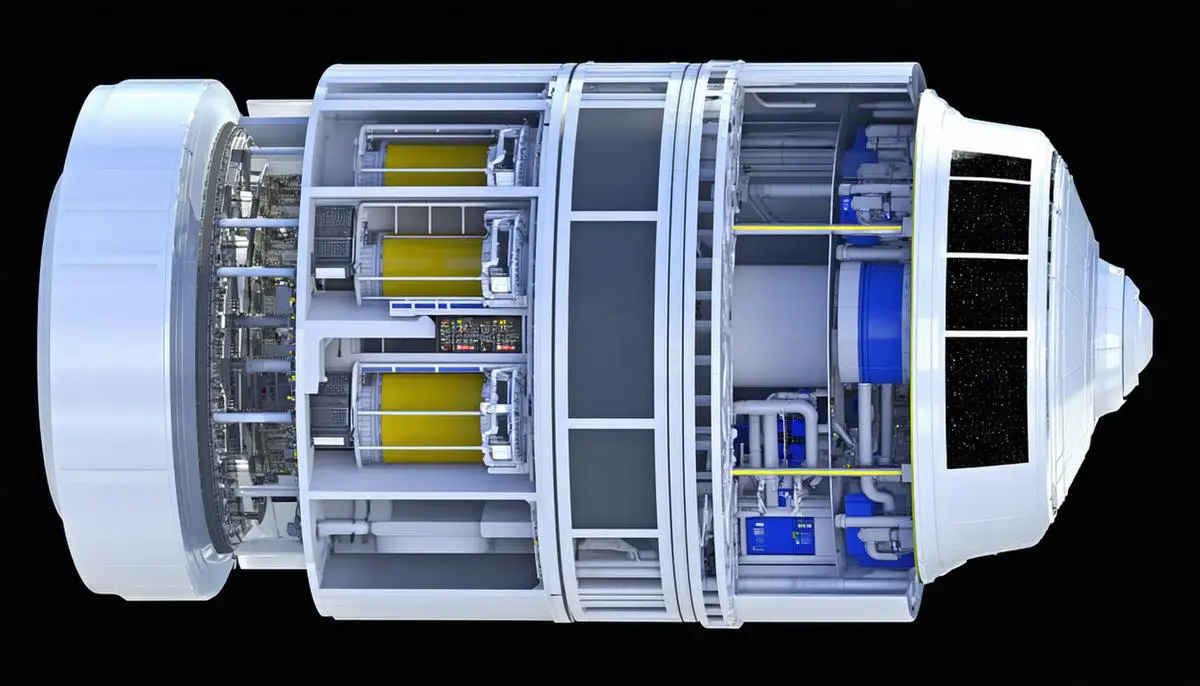 A cross-section of a rotating space habitat showing the effects of artificial gravity