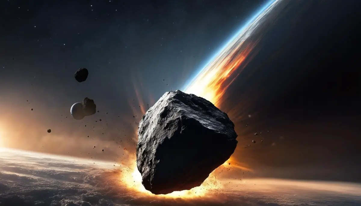 Image of Asteroid 2007 FT3 on a collision course with Earth, showing its potential destructive impact.