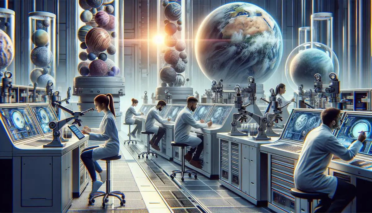 Scientists working in an astrobiology research laboratory