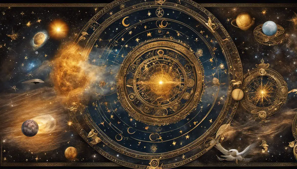 Image depicting astrological symbols and celestial bodies