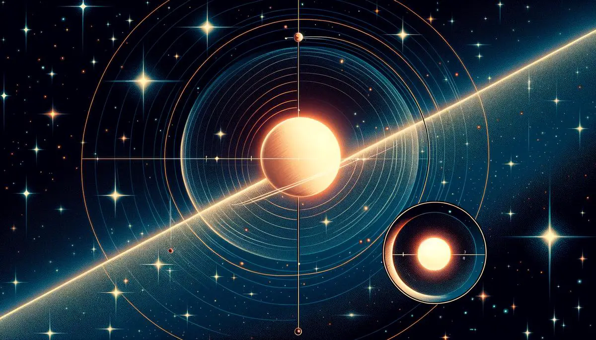 Diagram showing the astrometric method, depicting the subtle movement of a star due to an orbiting planet