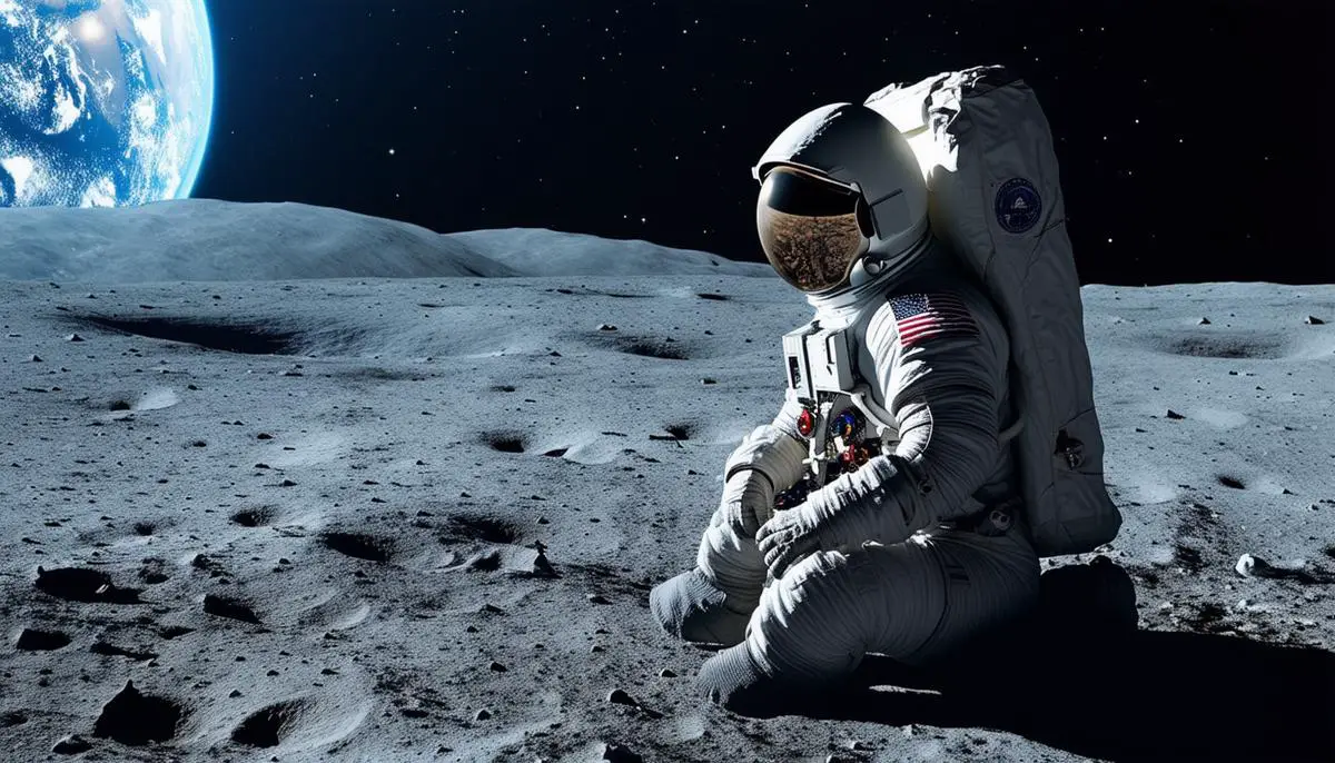 An astronaut on the Moon gazing at Earth, symbolizing the Overview Effect
