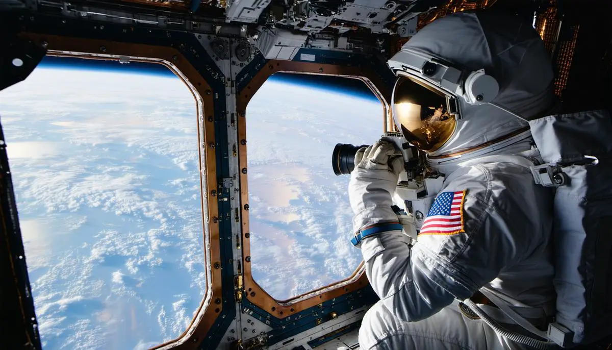 An astronaut taking photos of Earth from the Cupola module of the International Space Station