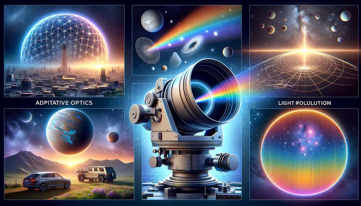 A variety of advanced telescope technologies, including adaptive optics, light pollution reduction, high-resolution imaging, and spectroscopy, all contributing to a deeper understanding of the universe