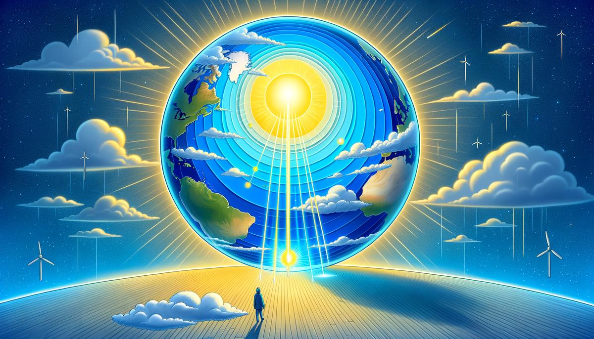 Diagram showing how Earth's atmosphere scatters sunlight, making the sky appear blue and the sun yellow