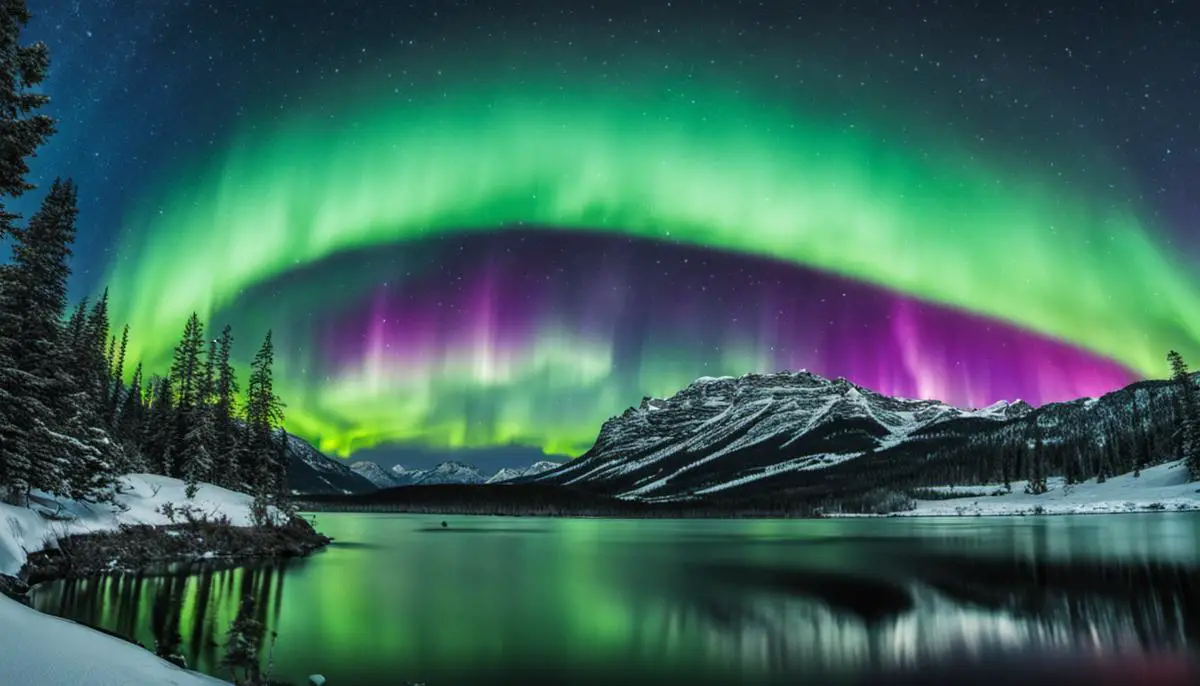 An image showcasing the beautiful auroras in the night sky, displaying vibrant colors and patterns.