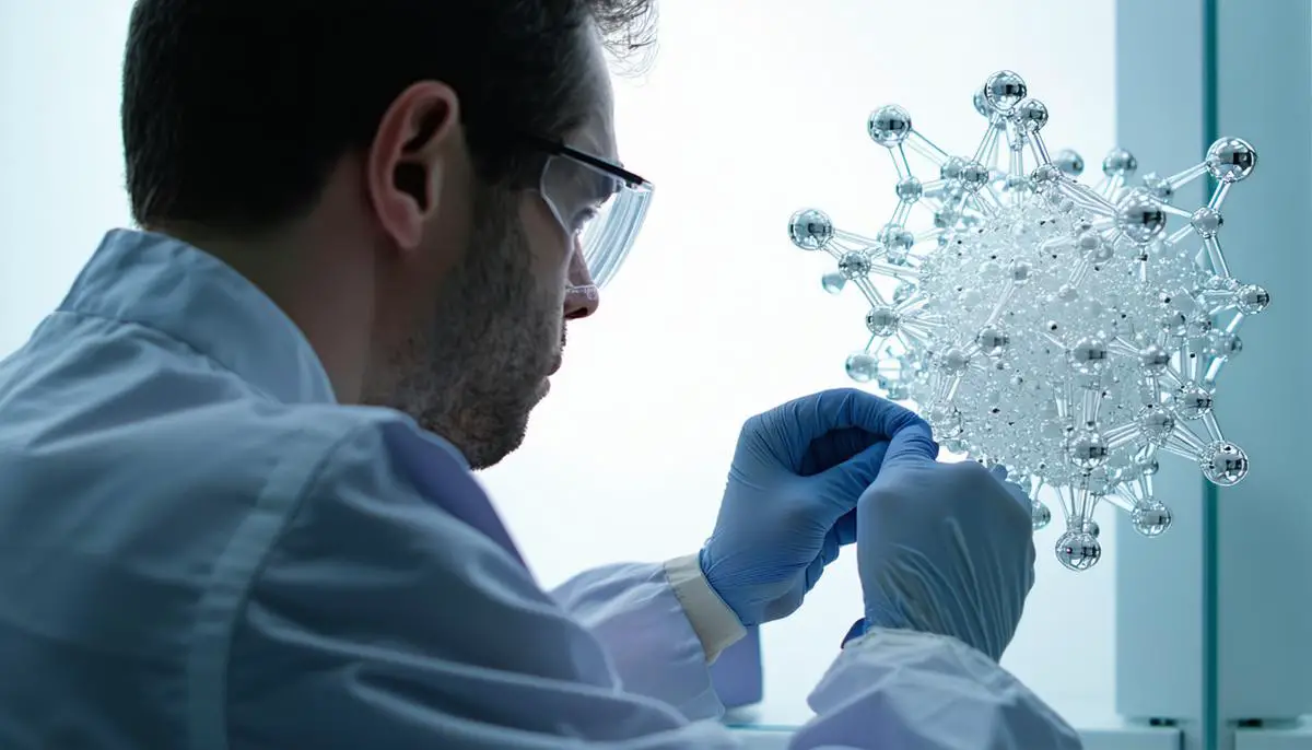 A scientist examining a unique crystal structure designed to mimic axion behavior