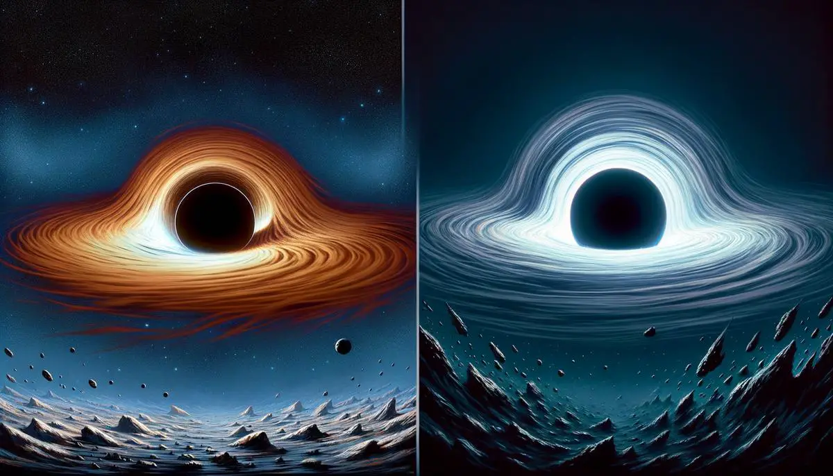 Visual comparison of black hole depictions from Disney's The Black Hole and Interstellar, showing the evolution in scientific accuracy