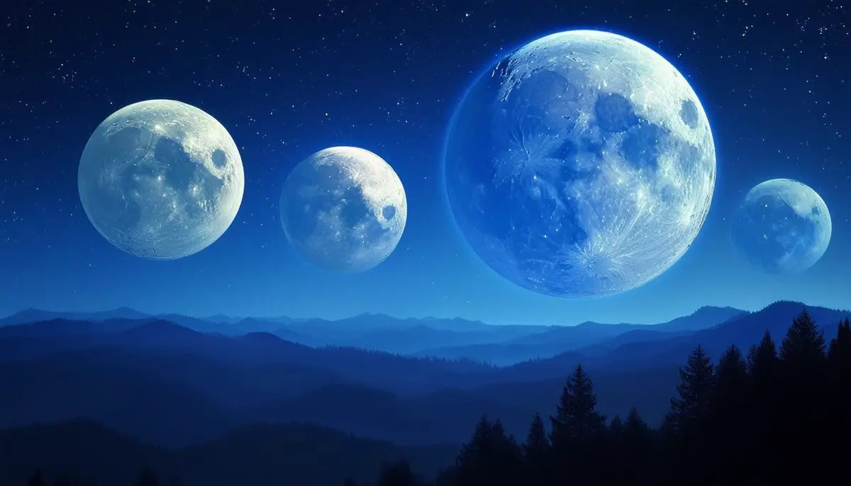 A night sky scene with multiple moons representing future blue moon dates