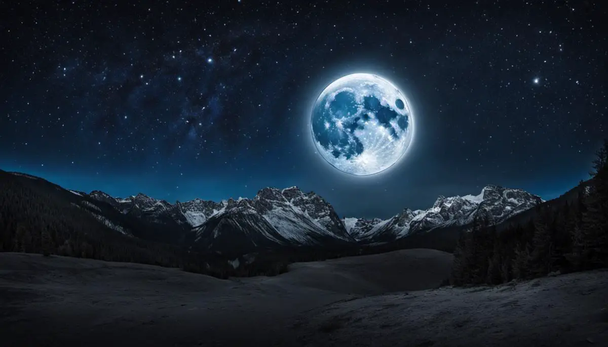 Image depicting a blue moon with a black night sky and stars surrounding it.
