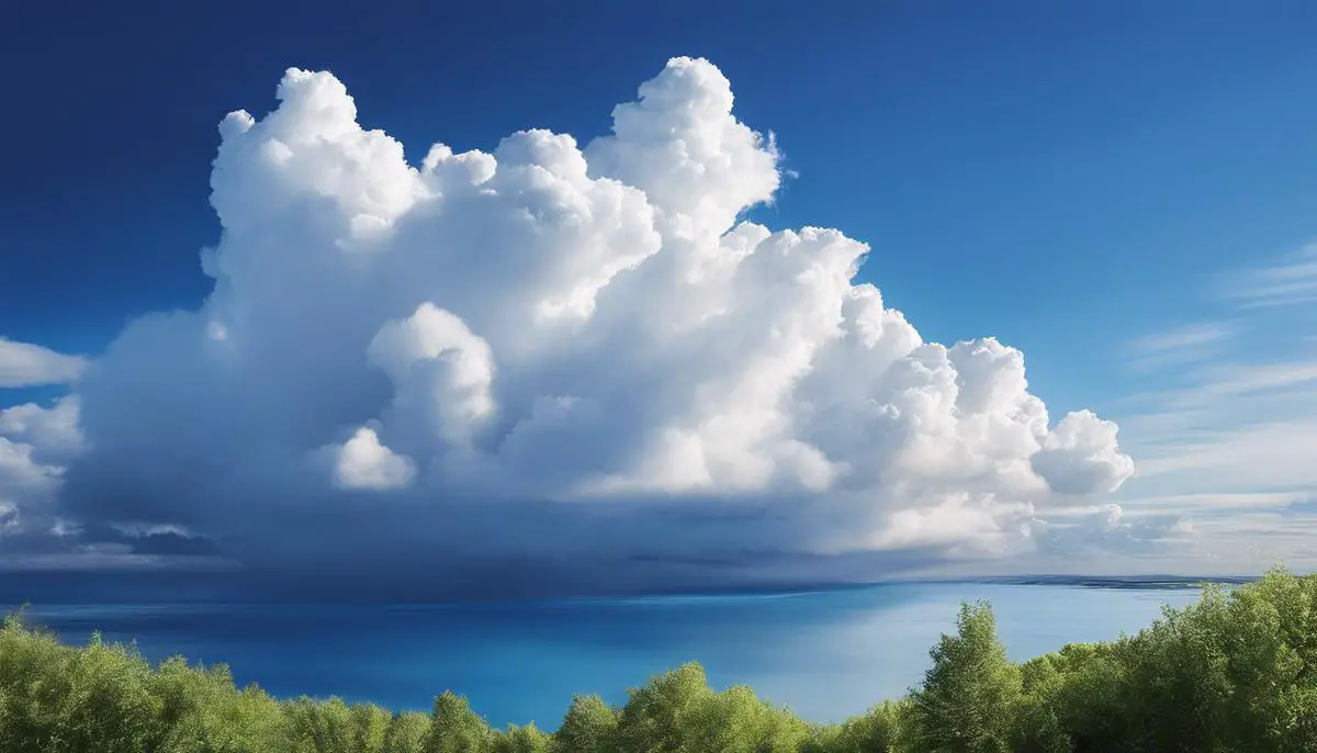 A serene blue sky with fluffy white clouds