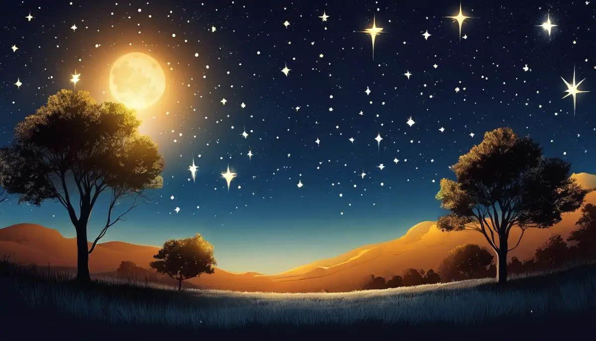 Illustration showing bright stars shining in the night sky