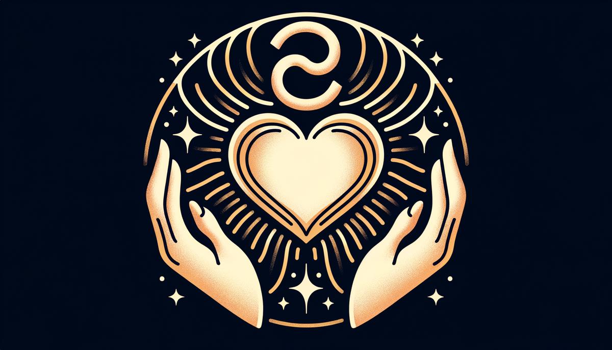 Cancer symbol cradling a glowing heart, surrounded by a protective shell