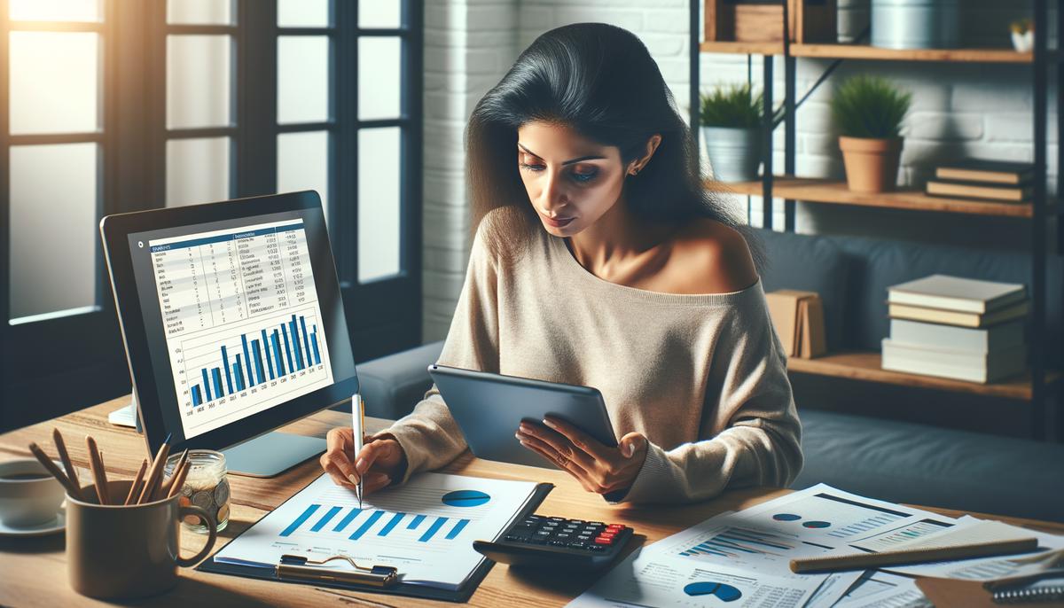 A focused Cancer individual reviewing financial documents and charts