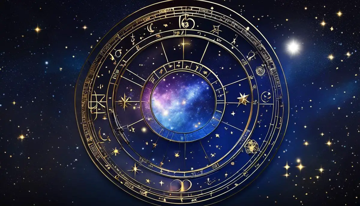 Picture of a night sky with stars and astrological symbols representing career astrology