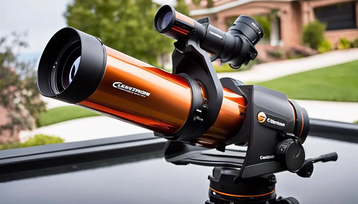 A close-up image of the Celestron NexStar 8 SE Telescope, displaying its sleek design and advanced features.