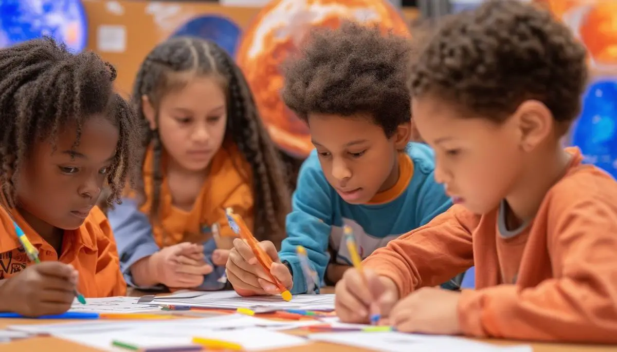 Diverse group of children engaged in Mars-themed educational activities