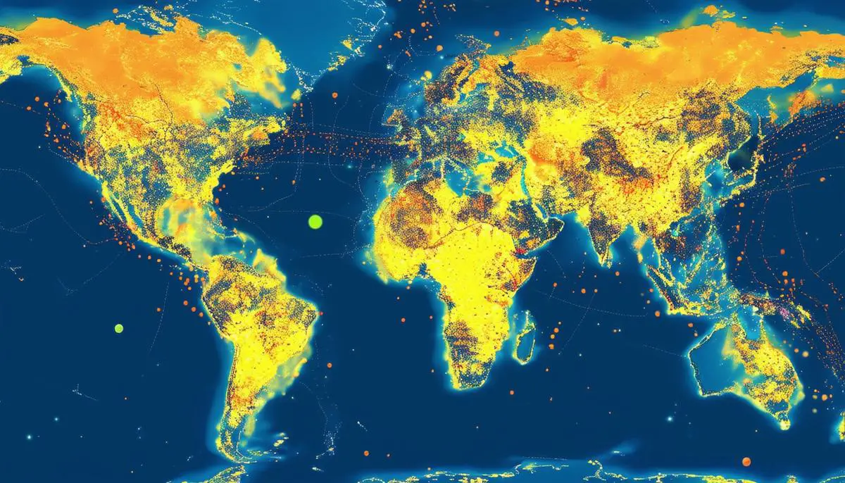 A world map showing the visibility of Comet C/2023 A3 from different regions of Earth