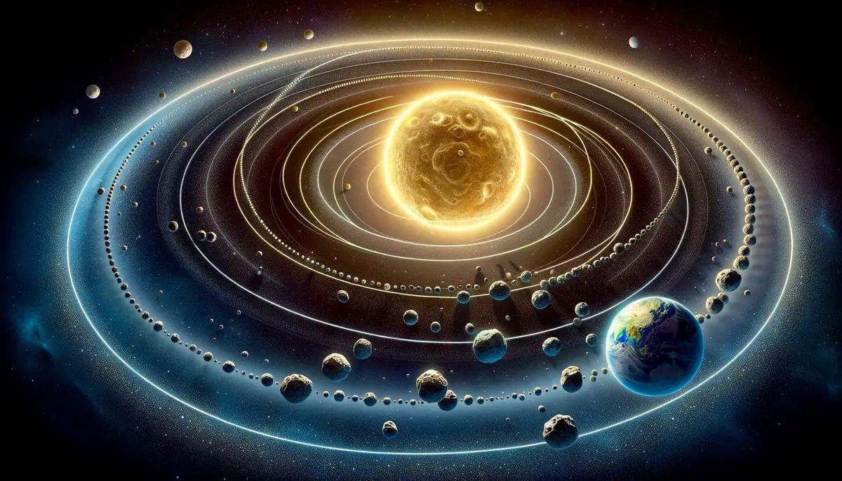 An illustration showing the 80,000-year orbit of Comet C/2023 A3 Tsuchinshan-ATLAS around the Sun, with Earth's orbit for scale