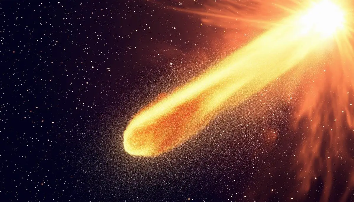 An illustration showing the forward scattering effect of sunlight on a comet's dust particles