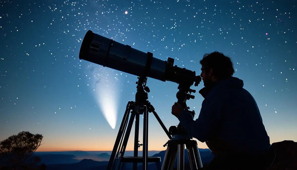 An astronomer in the Southern Hemisphere observing Comet Tsuchinshan-ATLAS through a large telescope