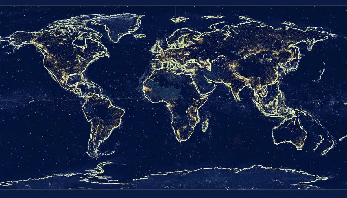 A world map highlighting optimal viewing locations for Comet C/2023 A3 in both the Northern and Southern Hemispheres